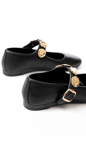 Bidebuvar İNF-6363 Siyah Baret Tokalı Günlük Bayan Ayakkabı