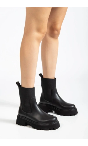 Bidebuvar K-815 Siyah Lastikli Yüksek Tabanlı Günlük Kadın Bot