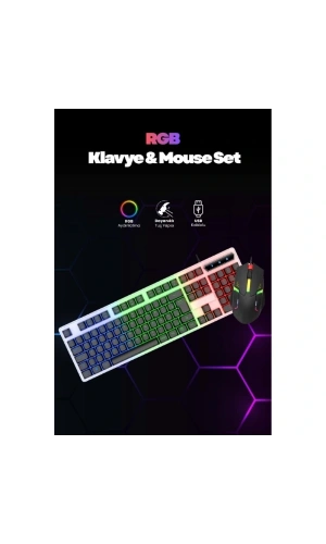 Bidebuvar Kablolu Işıklı Gaming Standart Türkçe Q Klavye Ve Mouse Seti