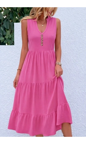 Bidebuvar Kadın Askılı V Yakalı önden Düğmeli Midi Viskon Elbise