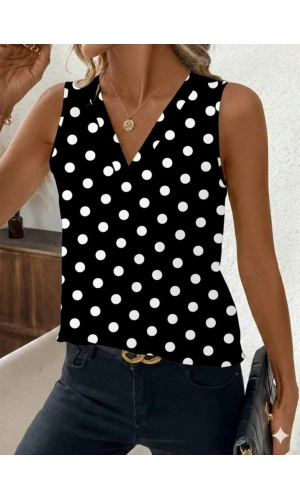 Bidebuvar Kadın Askılı V Yakalı Puantiyeli Süprem Bluz