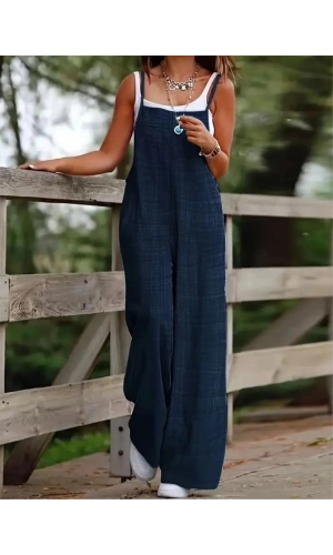 Bidebuvar Kadın Askılı Yandan Fermuarlı Geniş Paçalı Valencia Tulum