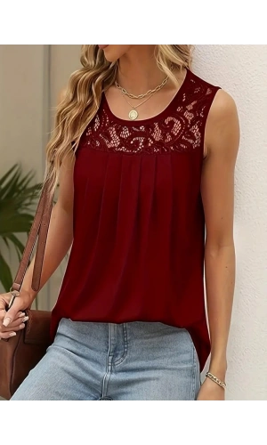 Bidebuvar Kadın Askılı Yuvarlak Yaka Dantel Detaylı Viskon Bluz