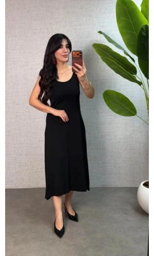 Bidebuvar Kadın Askılı Yuvarlak Yaka Süprem Kumaş Elbise