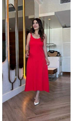 Bidebuvar Kadın Askılı Yuvarlak Yakalı Viskon Elbise