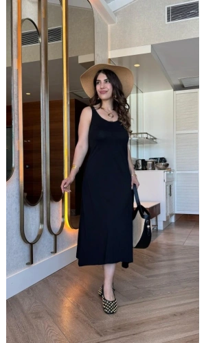 Bidebuvar Kadın Askılı Yuvarlak Yakalı Viskon Elbise