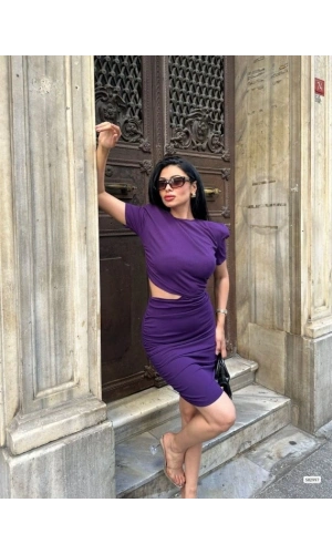 Bidebuvar Kadın Bel Dekolteli Yanı Büzgü Detay Dalgıç Krep Kumaş Mini Elbise