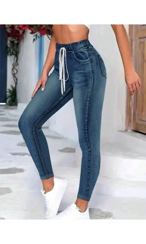 Bidebuvar Kadın Belden Bağlamalı Cepli Yüksek Bel Kot Pantolon