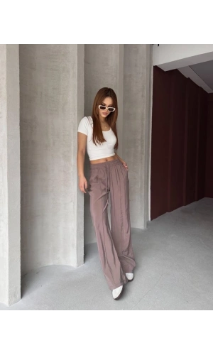 Bidebuvar Kadın Beli Lastikli çımalı Tensel Kumaş Ispanyol Paça Pantolon