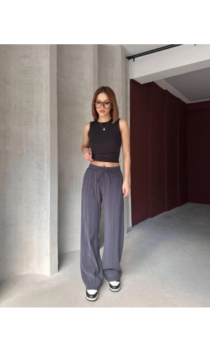 Bidebuvar Kadın Beli Lastikli çımalı Tensel Kumaş Ispanyol Paça Pantolon