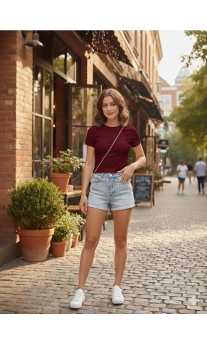 Bidebuvar Kadın Bisiklet Yaka Düz Renk Kaşkorse Bluz