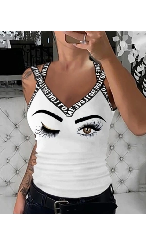Bidebuvar Kadın çapraz şeritli Göz Baskılı Viskon Bluz