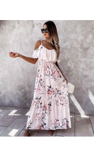 Bidebuvar Kadın Gül Desenli Maxi Boy Mikro Kumaş Elbise
