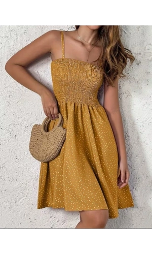 Bidebuvar Kadın Ip Askılı Gipeli Desenli Kısa Süprem Elbise