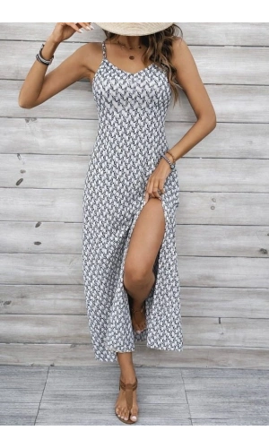 Bidebuvar Kadın Ip Askılı V Yakalı Yırtmaçlı Uzun Süprem Elbise