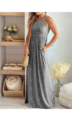 Bidebuvar Kadın Kalın Askılı Yuvarlak Yaka Cepli Süprem Maksi Elbise