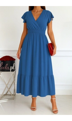 Bidebuvar Kadın Kısa Kelebek Kollu Kruvaze Yakalı Beli Lastikli Aerobin Elbise