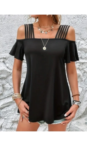 Bidebuvar Kadın Kısa Kollu Beş Askılı Viskon Bluz