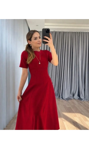 Bidebuvar Kadın Kısa Kollu Bisiklet Yaka Maksi Boy Ithal Krep Elbise