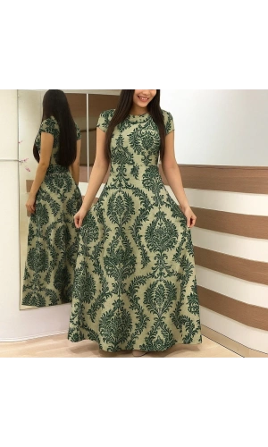 Bidebuvar Kadın Kısa Kollu Bisiklet Yaka Puantiyeli Maksi örme Krep Elbise