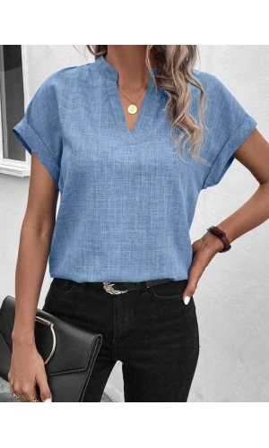 Bidebuvar Kadın Kısa Kollu Hakim Yaka Sofya Bluz
