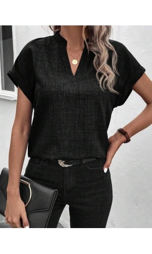 Bidebuvar Kadın Kısa Kollu Hakim Yaka Sofya Bluz
