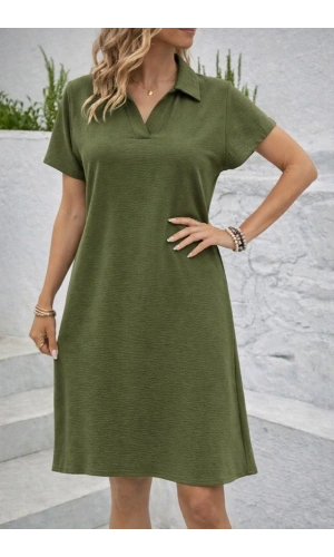 Bidebuvar Kadın Kısa Kollu V Yaka Aerobin Kumaş Diz üstü Elbise