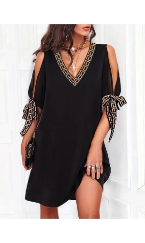 Bidebuvar Kadın Kısa Kollu V Yakalı Kısa Sandy Elbise