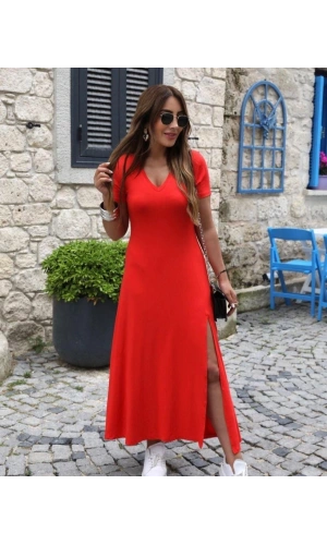 Bidebuvar Kadın Kısa Kollu V Yakalı Maksi Boy Viskon Elbise