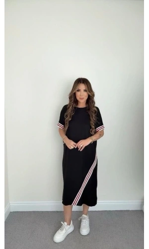 Bidebuvar Kadın Kol Ve Etek şerit Detaylı Midi Boy Elbise