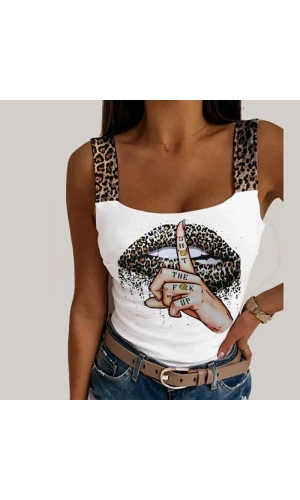 Bidebuvar Kadın Leopar Askılı Leopar Baskılı Mikro Kumaş Bluz