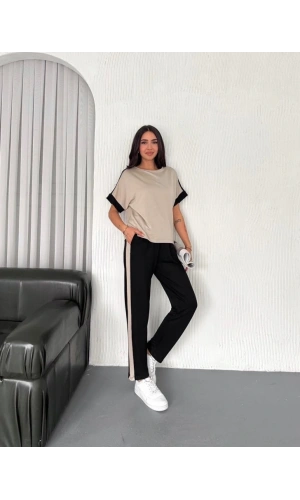 Bidebuvar Kadın Modal Dokulu Kumaş Yanı şeritli Takım