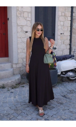 Bidebuvar Kadın Sıfır Kollu Bisiklet Yaka Viskon Elbise