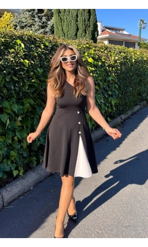 Bidebuvar Kadın Tek Omuzu şerit Detaylı Sıfır Kol Yandan Düğme Detaylı Janjan Krep Elbise