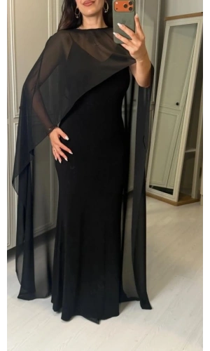 Bidebuvar Kadın Transparan Pelerin Detay Askılı Maxi Boy Elbise