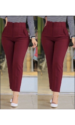 Bidebuvar Kadın üste Oturan Paçası Bilek üzerinde Biten Atlas Kumaş Pantolon 36 (S) - 48 (4XL)