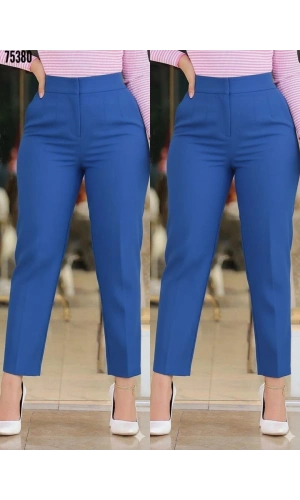 Bidebuvar Kadın üste Oturan Paçası Bilek üzerinde Biten Krep Kumaş Pantolon 36 (S) - 50 (5XL)