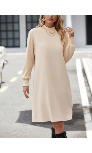 Bidebuvar Kadın Uzun Kollu Balıkçı Yaka Kısa şardonlu Dalgıç Elbise