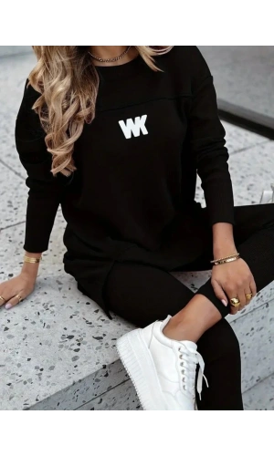 Bidebuvar Kadın Uzun Kollu Bisiklet Yaka Nervurlu Viskon Iki Iplik Ve Tayt Pantolon Ikili Takım