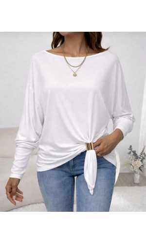 Bidebuvar Kadın Uzun Kollu Kayık Yaka Manşet Ve Toka Detay Bluz