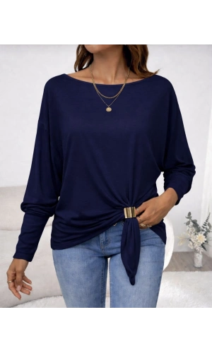 Bidebuvar Kadın Uzun Kollu Kayık Yaka Manşet Ve Toka Detay Bluz