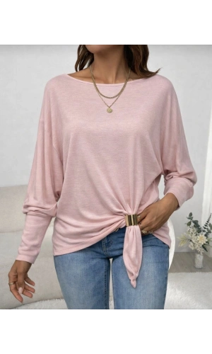 Bidebuvar Kadın Uzun Kollu Kayık Yaka Manşet Ve Toka Detay Bluz