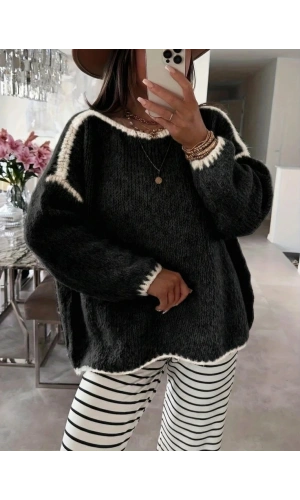 Bidebuvar Kadın Uzun Kollu Kayık Yaka Triko Bluz