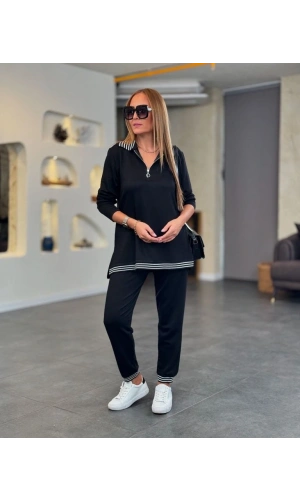 Bidebuvar Kadın Uzun Kollu Ribana Ve Fermuar Detay Bluz Ve Yüksel Bel Pantolon 2li Takım