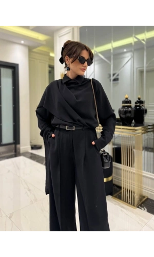 Bidebuvar Kadın Uzun Kollu şal Detaylı Bluz Ve Pantolon Ikili Takım