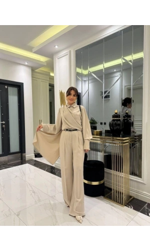 Bidebuvar Kadın Uzun Kollu şal Detaylı Bluz Ve Pantolon Ikili Takım