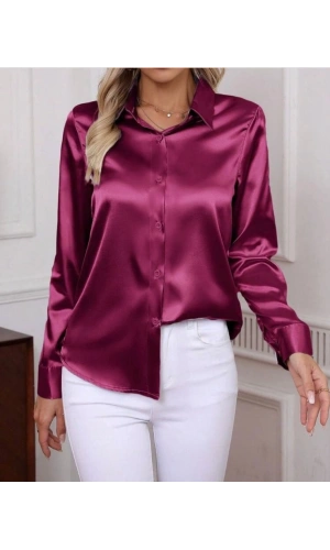 Bidebuvar Kadın Uzun Kollu Saten Gömlek