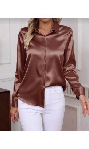 Bidebuvar Kadın Uzun Kollu Saten Gömlek