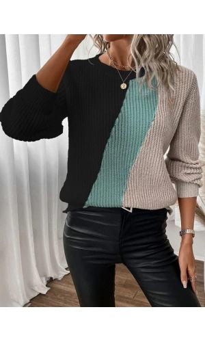 Bidebuvar Kadın Uzun Kollu üç Renk Triko Bluz