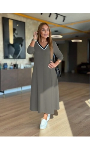 Bidebuvar Kadın Uzun Kollu V Yakalı Midi çağla Yeşili Modal Elbise